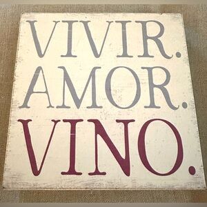 Quill To Paper Sixtree Handcrafted Wood Wall Plaque Sign VIVIR AMOR VINO Spanish